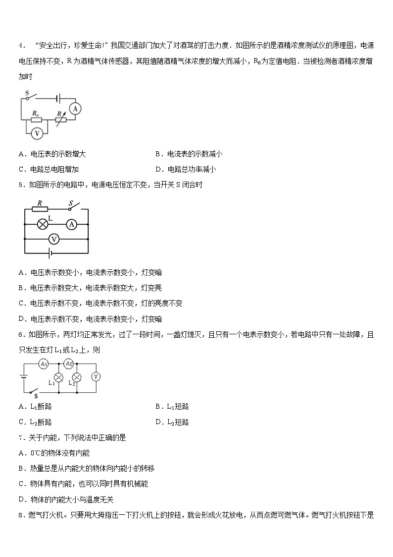 2023-2024学年山东省青岛胶州市、黄岛区、平度区、李沧区九年级物理第一学期期末质量检测模拟试题含答案02