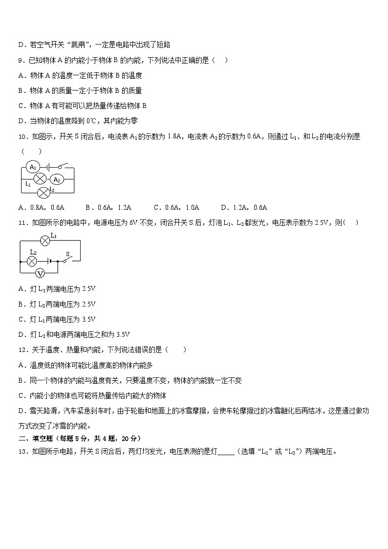 2023-2024学年山东省青岛育才中学物理九上期末调研试题含答案03