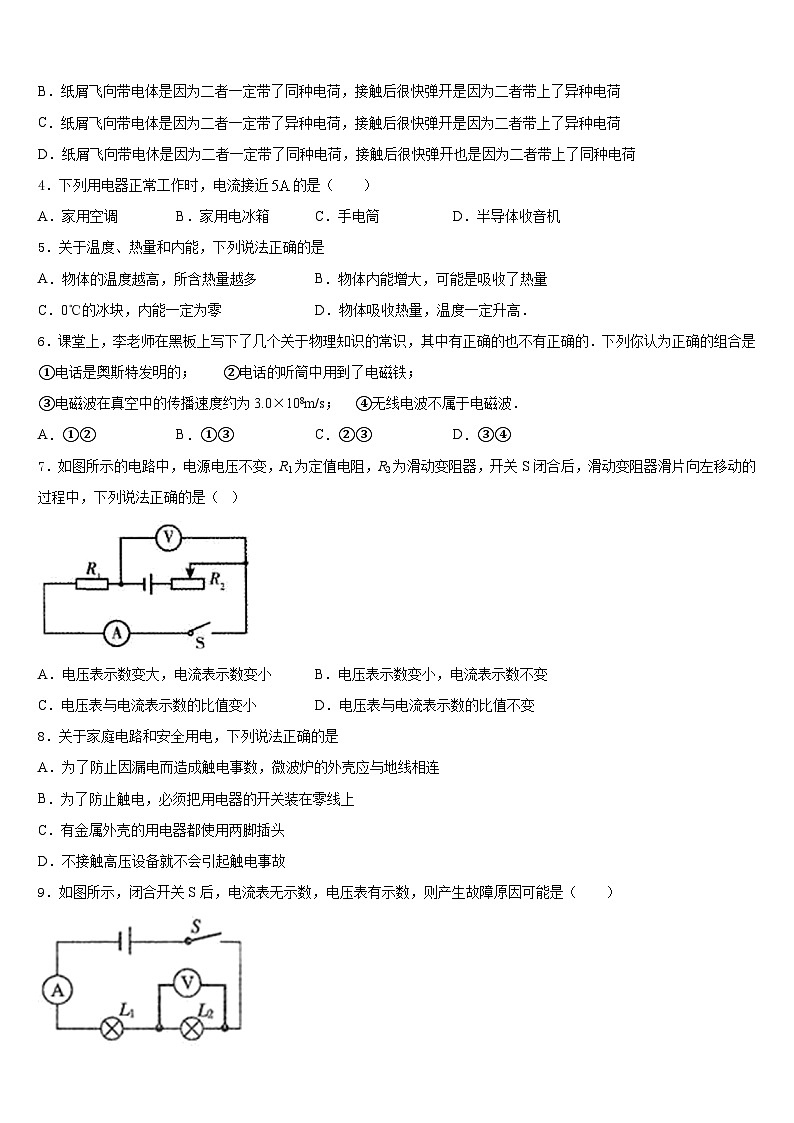 2023-2024学年山西农业大学附属学校物理九年级第一学期期末质量检测试题含答案第2页