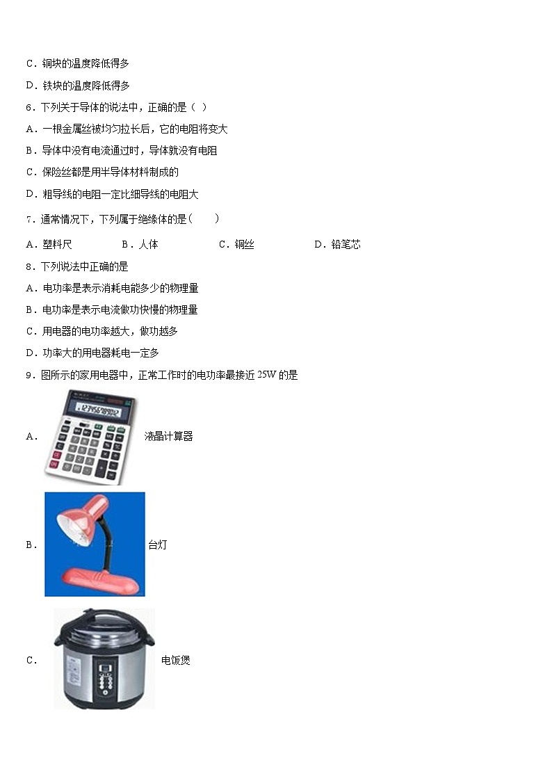 2023-2024学年山西省蒲县九年级物理第一学期期末综合测试模拟试题含答案第2页
