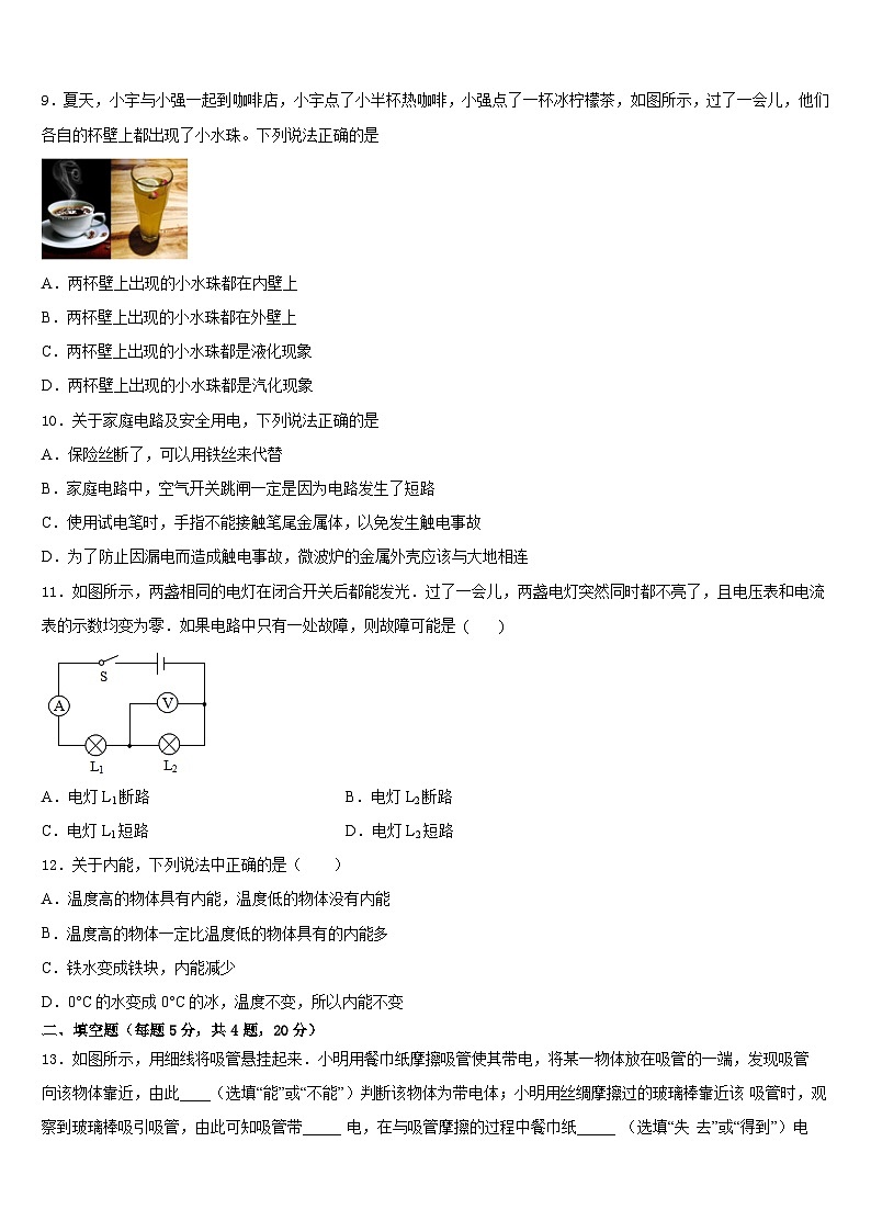 2023-2024学年广东省东莞市翰林学校九年级物理第一学期期末教学质量检测试题含答案第3页
