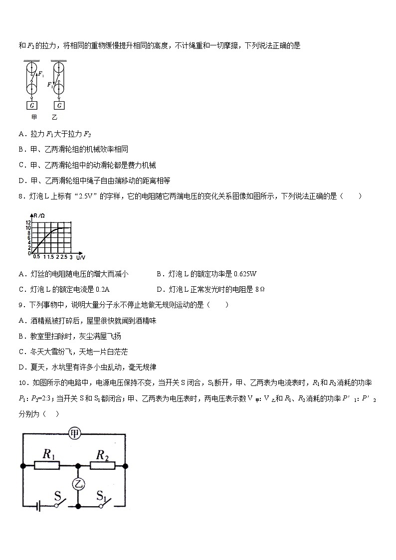 2023-2024学年广东省广州市越秀区广州大附属中学九年级物理第一学期期末监测试题含答案03
