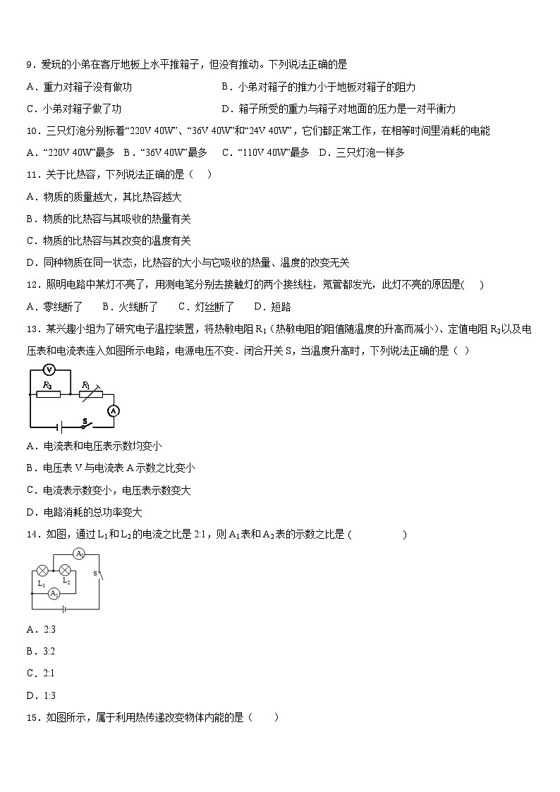 2023-2024学年广东省揭阳市榕城区空港经济区物理九年级第一学期期末质量检测试题含答案第3页