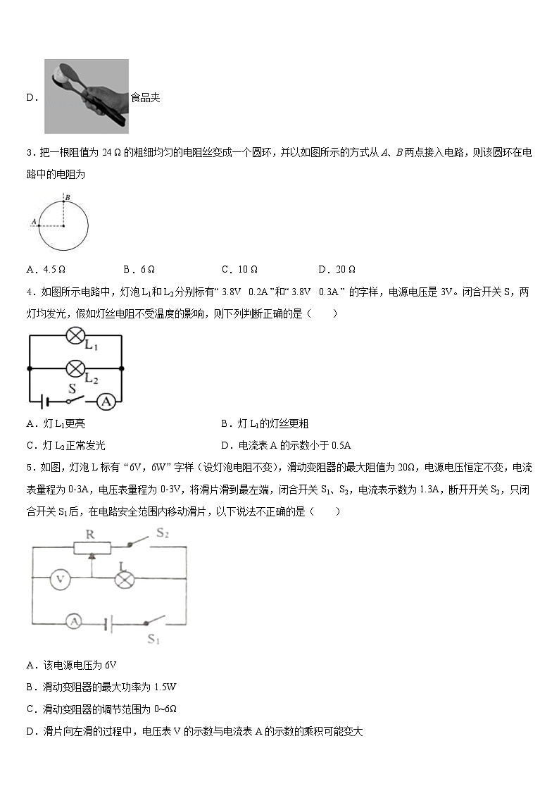 2023-2024学年广东省揭阳榕城真理中学物理九年级第一学期期末学业质量监测模拟试题含答案02