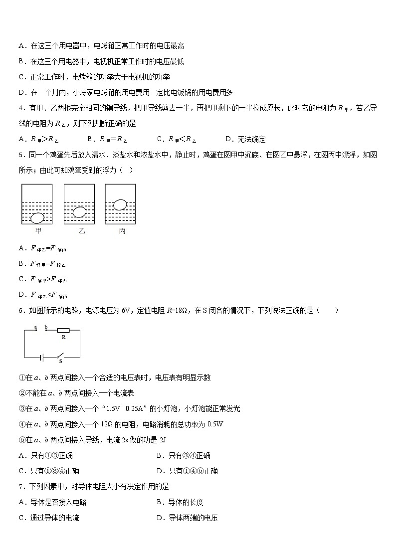 2023-2024学年广东省梅州市名校九上物理期末达标检测模拟试题含答案02