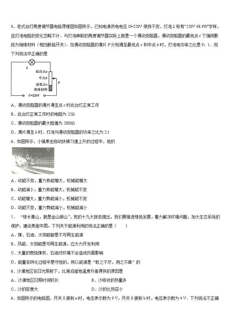2023-2024学年广东省茂名地区九年级物理第一学期期末调研模拟试题含答案02