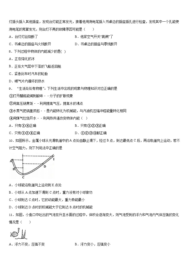 2023-2024学年广东省深圳市龙华实验学校九年级物理第一学期期末质量跟踪监视模拟试题含答案03