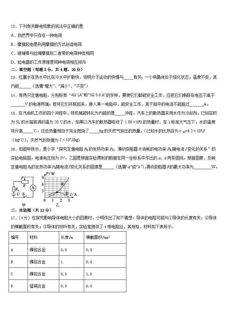 2023-2024学年广东省深圳市罗湖区罗湖中学物理九年级第一学期期末综合测试试题含答案03