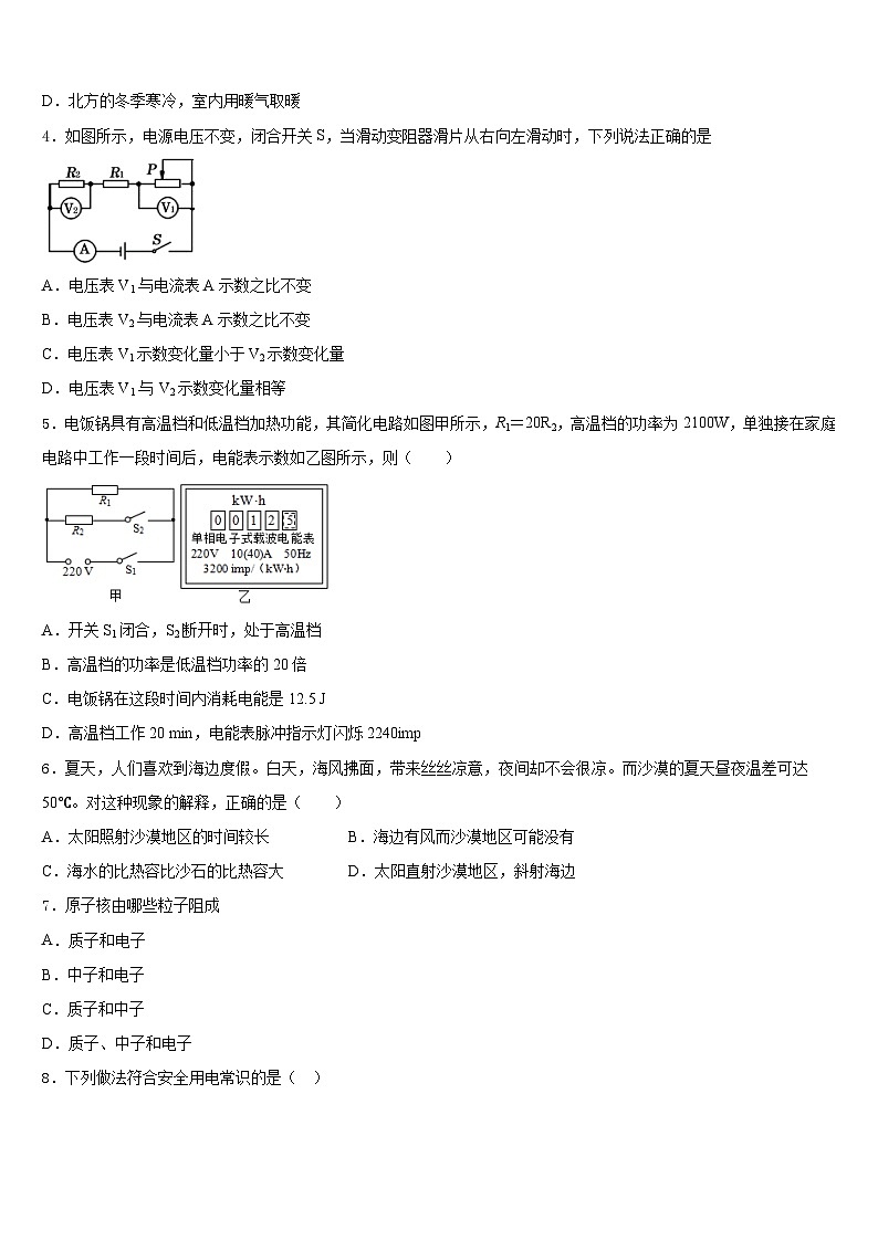 2023-2024学年广东省深圳市坪山新区物理九年级第一学期期末综合测试试题含答案02