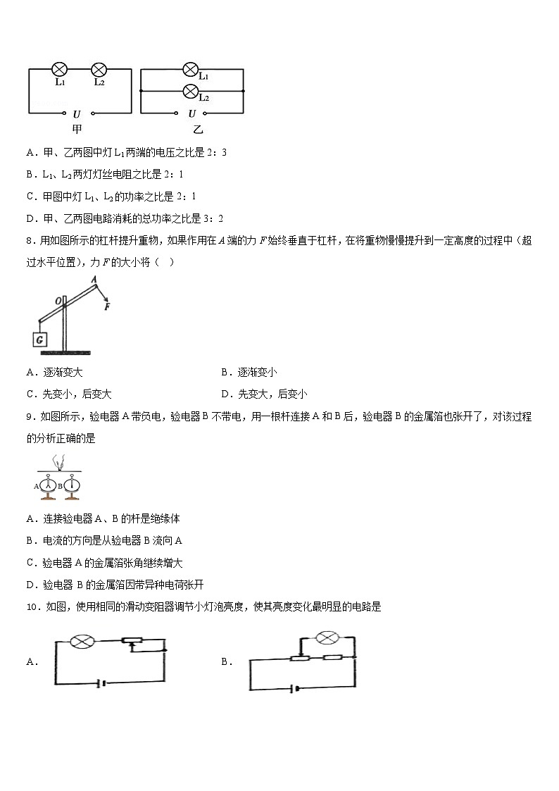 2023-2024学年广东省深圳市深圳中学物理九年级第一学期期末经典试题含答案03