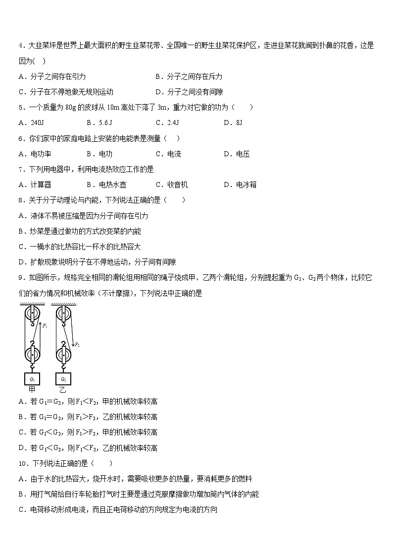 2023-2024学年广东省肇庆市怀集县九上物理期末检测模拟试题含答案02