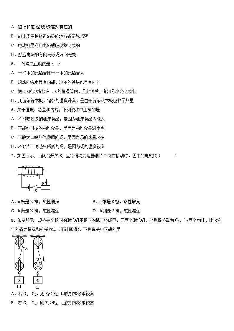2023-2024学年广西南宁马山县联考九年级物理第一学期期末考试试题含答案第2页