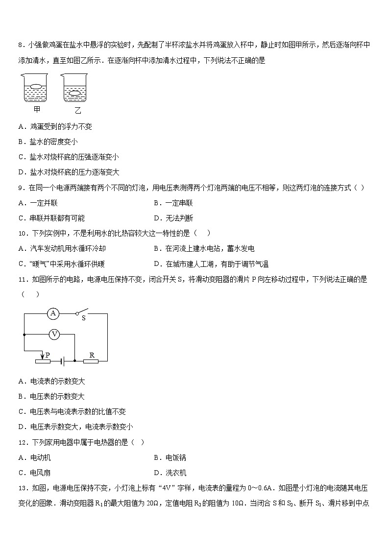 2023-2024学年广西省贺州市物理九年级第一学期期末监测试题含答案03