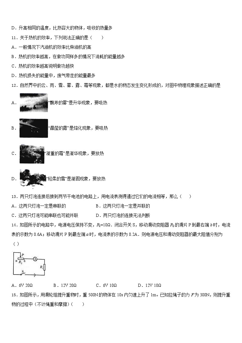 2023-2024学年文山市重点中学物理九上期末统考模拟试题含答案第3页