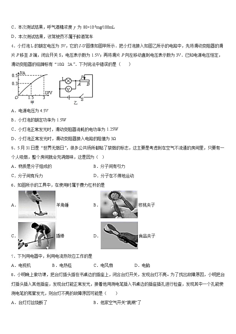 2023-2024学年楚雄市重点中学九年级物理第一学期期末质量跟踪监视试题含答案02