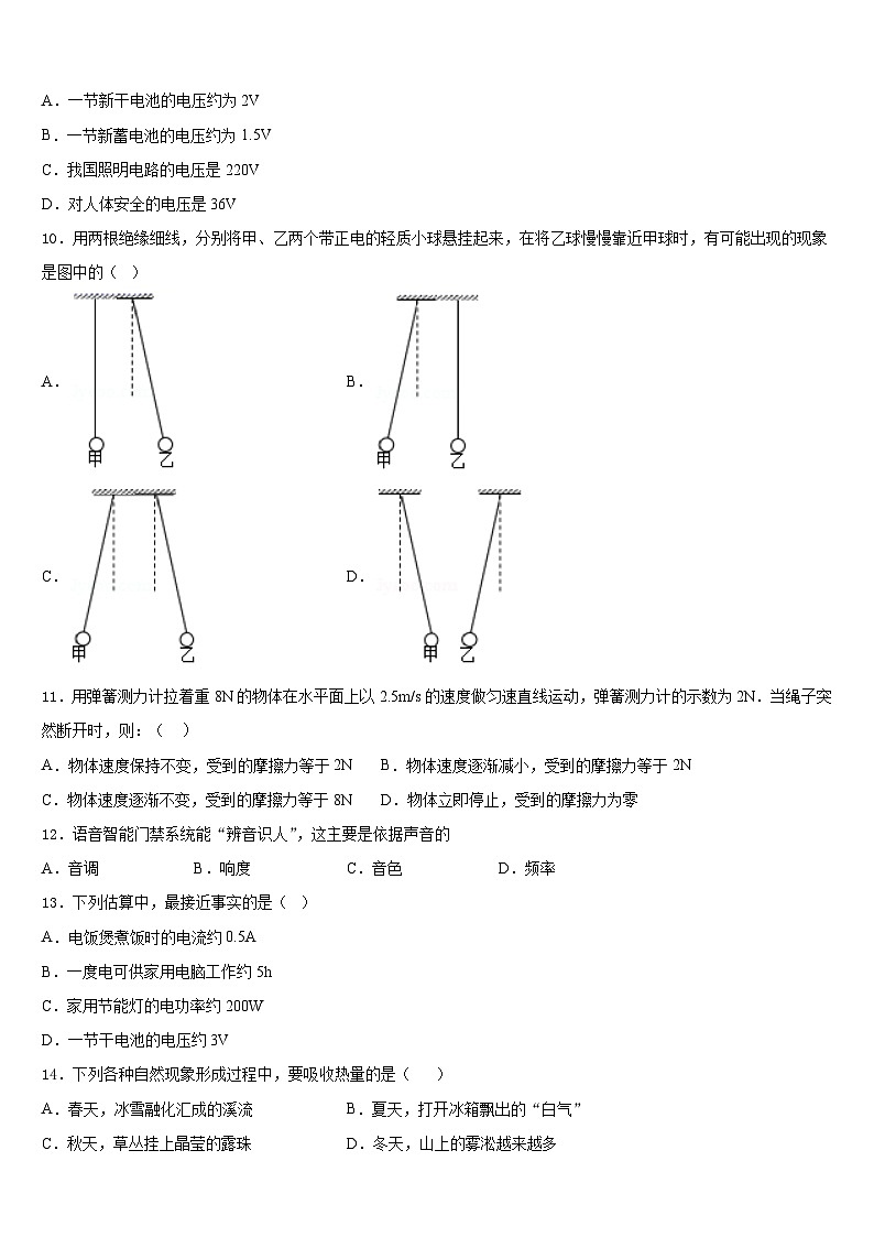 2023-2024学年江苏省南京师范大附中江宁分校物理九年级第一学期期末考试试题含答案第3页