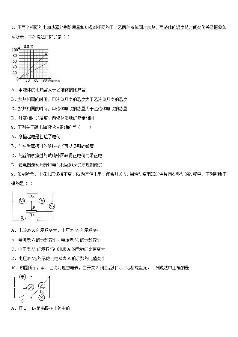 2023-2024学年江苏省工业园区青剑湖学校物理九上期末学业质量监测试题含答案03