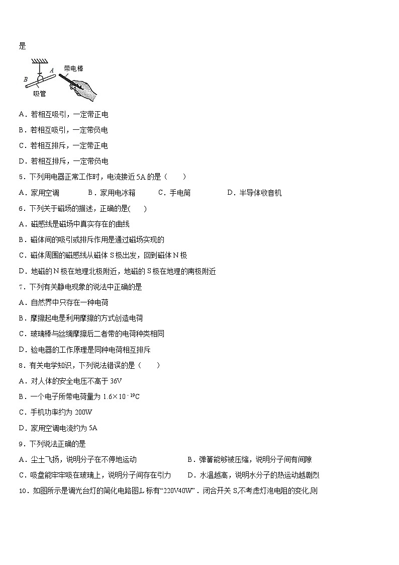 2023-2024学年江苏省扬州市邵樊片九年级物理第一学期期末联考模拟试题含答案02