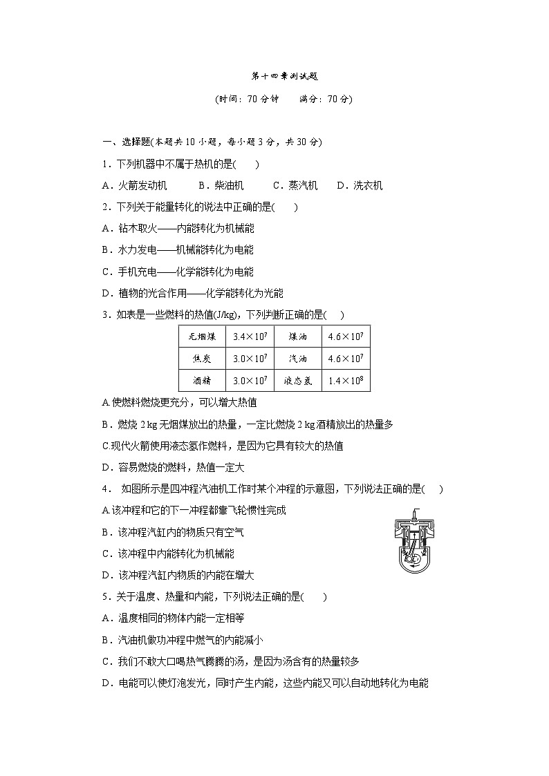第十四章内能的利用测试题    人教版九年级物理上册01