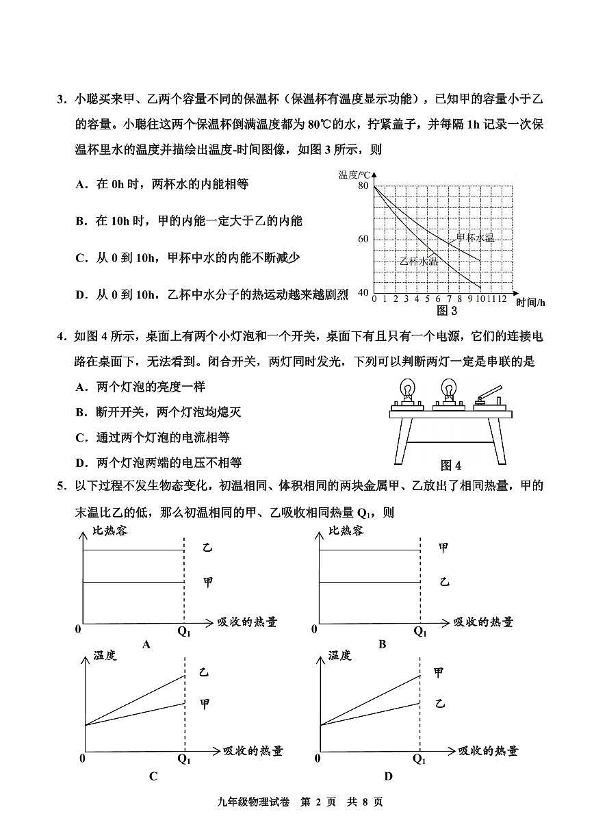 广州花都区2023-2024九年级上学期期末物理试题及答案第2页