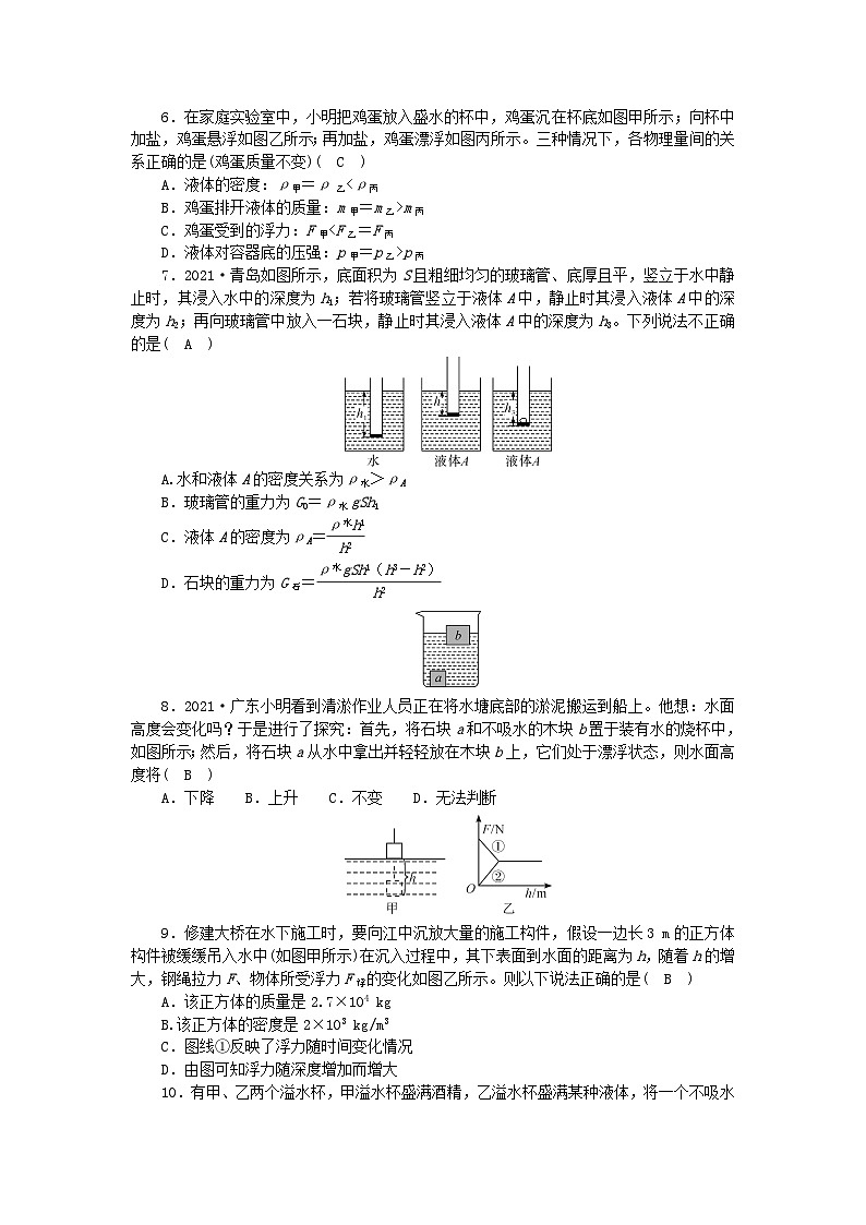 2024八年级物理下册第十章浮力综合能力检测题（附答案人教版）第2页