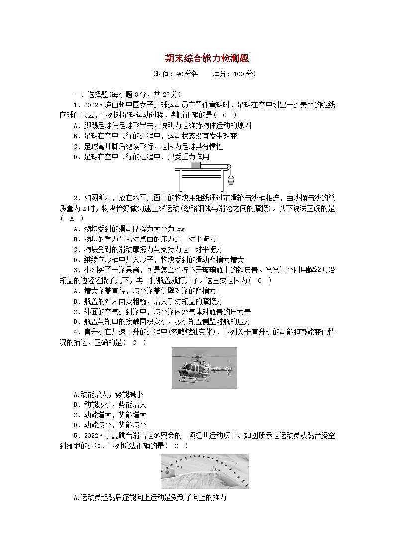 2024八年级物理下学期期末综合能力检测题（附答案人教版）第1页
