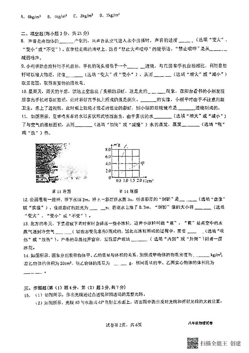 广东省惠州市第五中学2023-2024学年上学期学科期末质量监测试题八年级物理试卷第2页