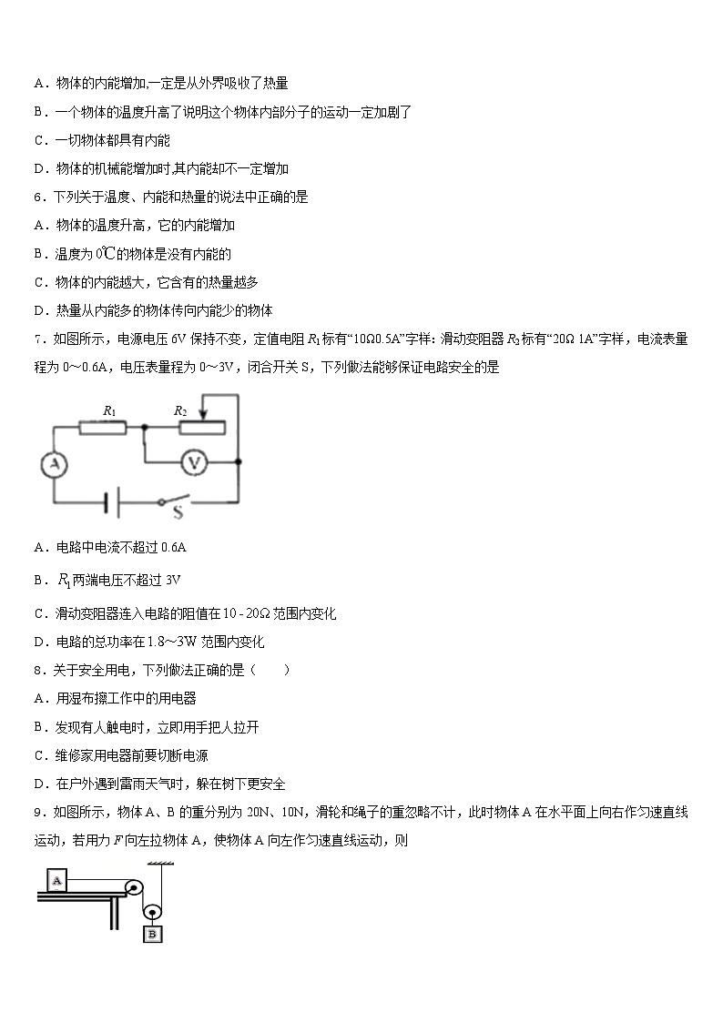 2023-2024学年江苏省泰州市部分地区物理九年级第一学期期末复习检测模拟试题含答案第2页