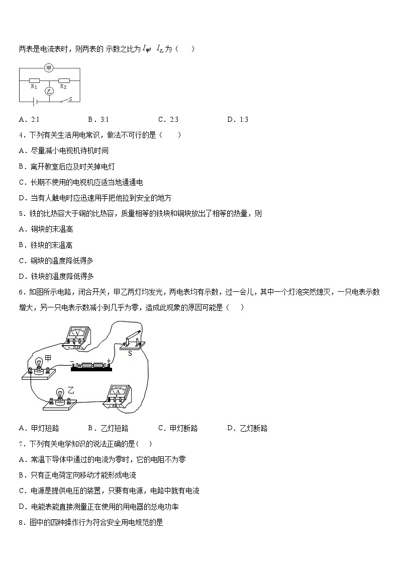 2023-2024学年江苏省无锡市钱桥中学物理九年级第一学期期末检测模拟试题含答案02