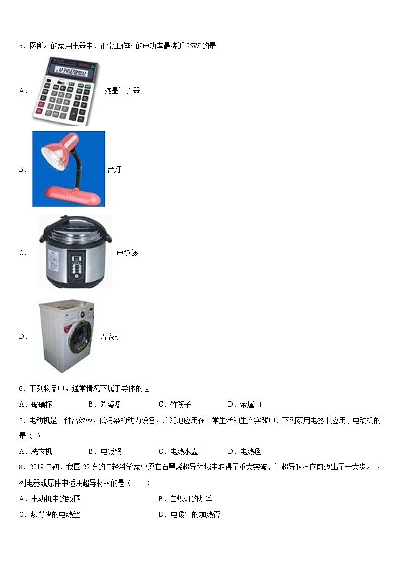 2023-2024学年江苏省无锡市金星中学物理九年级第一学期期末检测试题含答案02