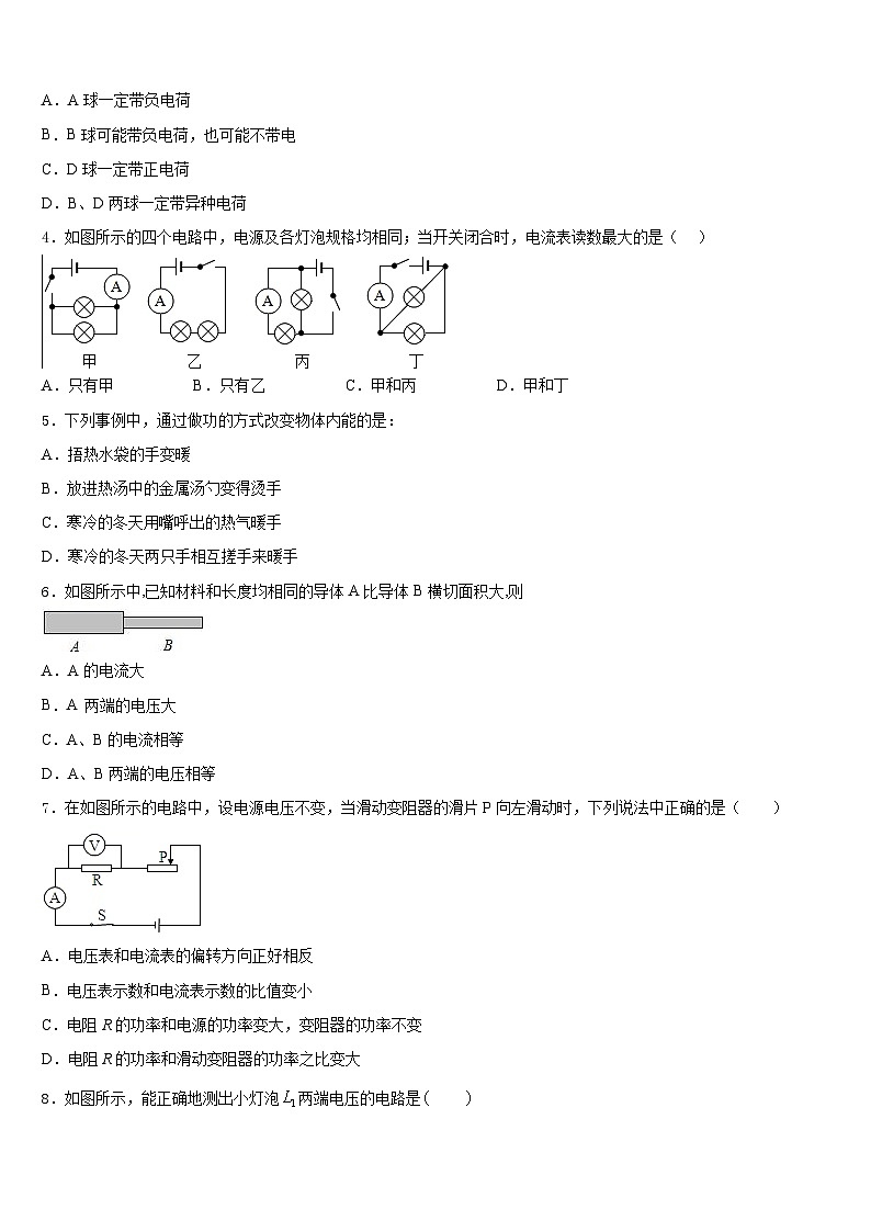 2023-2024学年江苏省无锡市锡山区天一实验学校物理九年级第一学期期末质量跟踪监视模拟试题含答案02