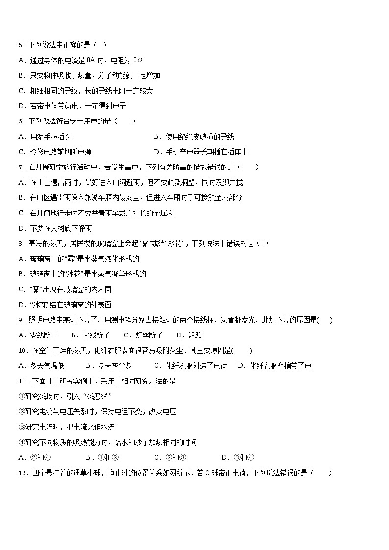 2023-2024学年江苏省溧水区九上物理期末达标检测试题含答案02