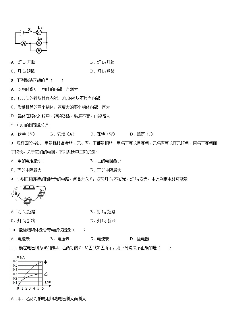 2023-2024学年江苏省泰州市高港区许庄中学九年级物理第一学期期末质量检测模拟试题含答案02