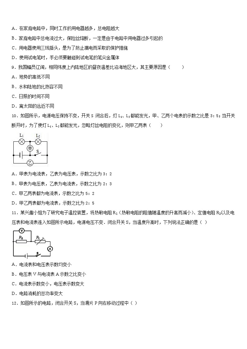 2023-2024学年江苏省高邮市朝阳中学物理九年级第一学期期末检测试题含答案第3页