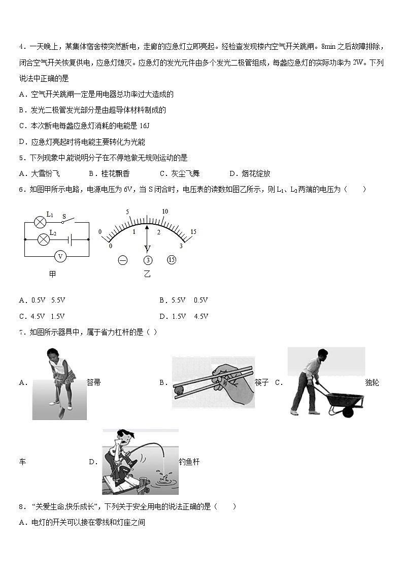2023-2024学年江苏省靖江市生祠初级中学九年级物理第一学期期末调研模拟试题含答案02