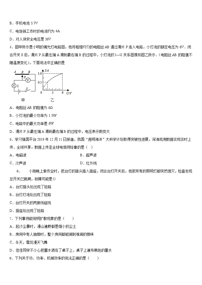 2023-2024学年江苏省连云港市新海实验中学九上物理期末检测模拟试题含答案02
