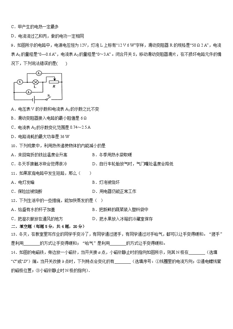 2023-2024学年河北省沧州沧县联考九上物理期末调研试题含答案03