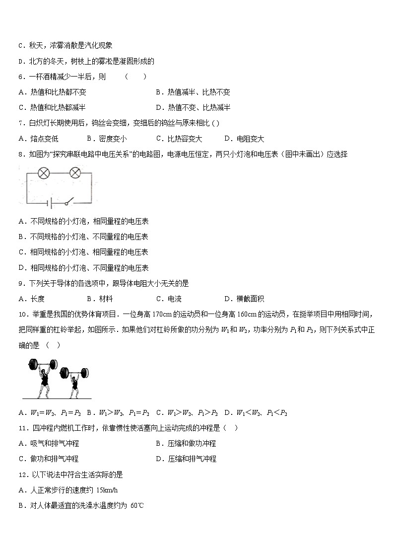 2023-2024学年河北省邯郸市馆陶县魏僧寨中学九上物理期末调研模拟试题含答案02