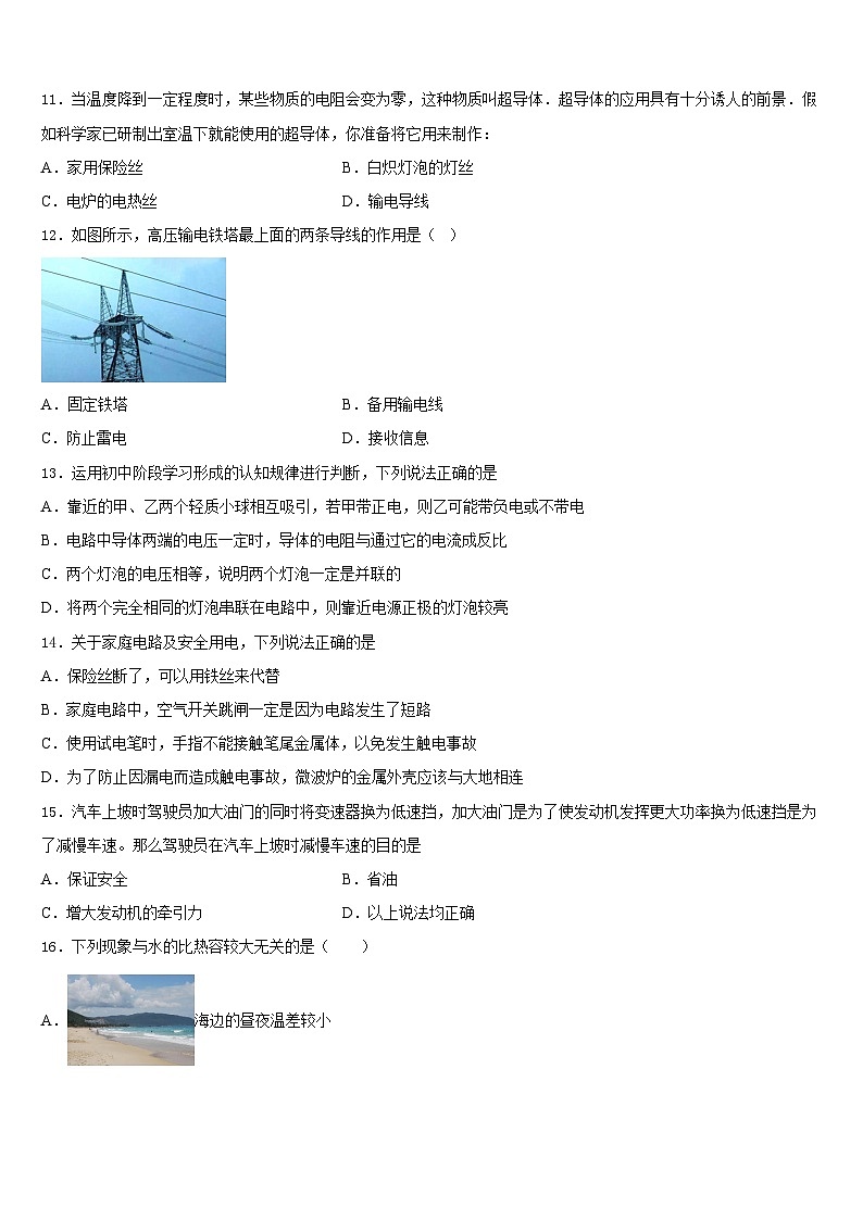 2023-2024学年河北省衡水市八校九年级物理第一学期期末达标检测模拟试题含答案03