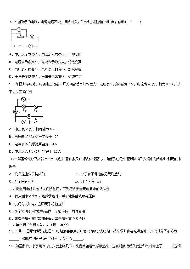 2023-2024学年河北省青龙满族自治县祖山兰亭中学物理九年级第一学期期末教学质量检测试题含答案03