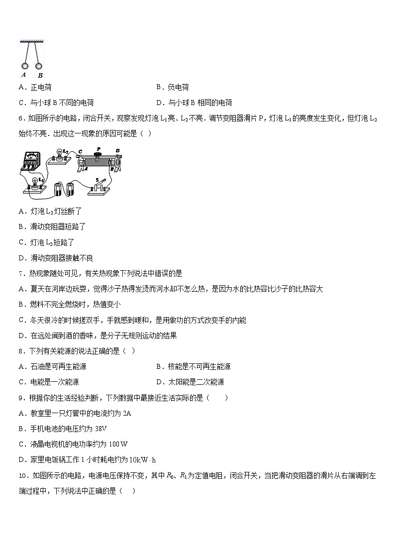 2023-2024学年江阴南闸实验学校物理九上期末学业水平测试试题含答案02