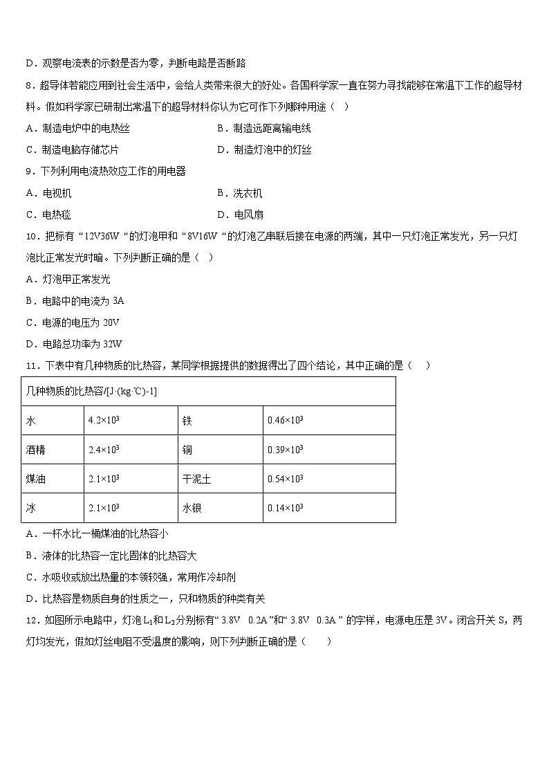 2023-2024学年河北省隆化县九年级物理第一学期期末学业水平测试试题含答案03
