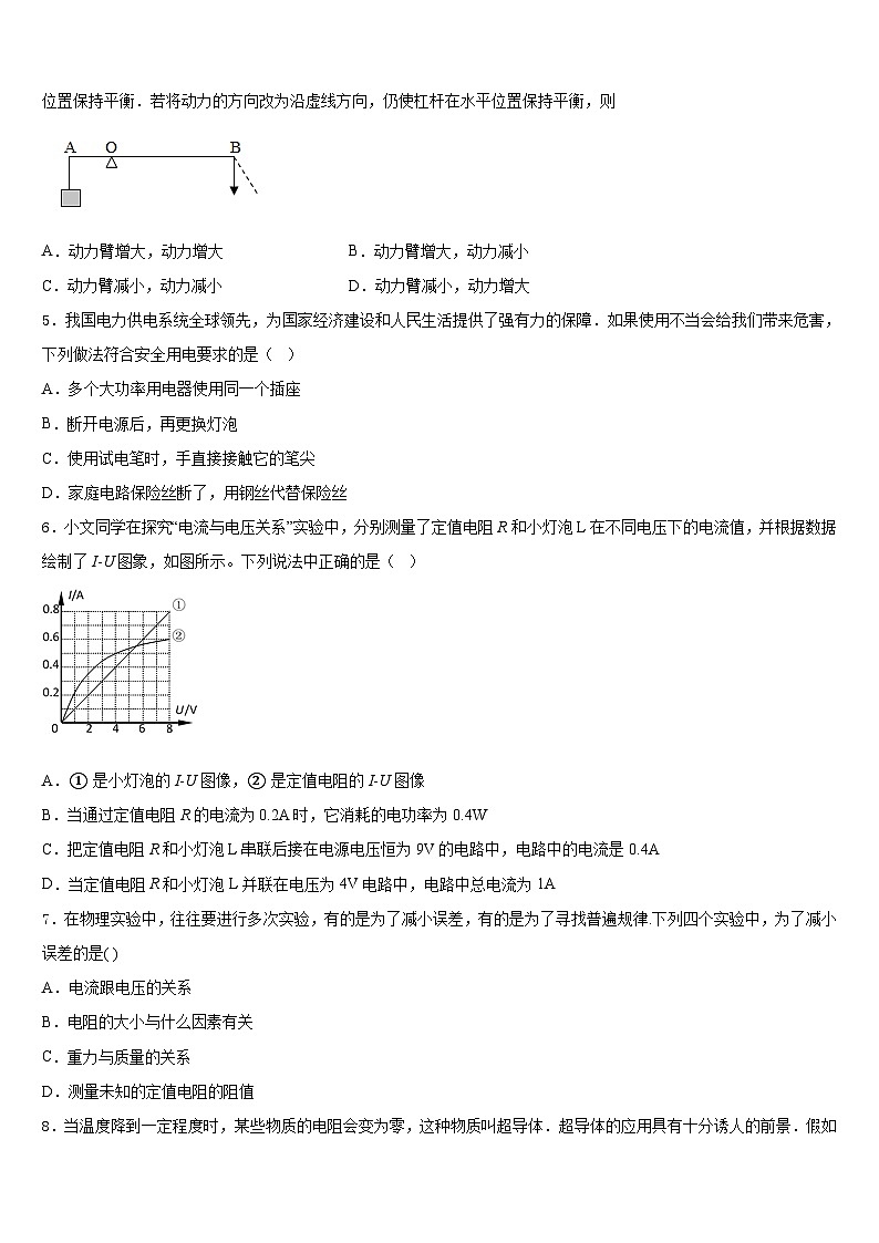 2023-2024学年河北省隆尧县北楼中学等物理九年级第一学期期末学业水平测试试题含答案02
