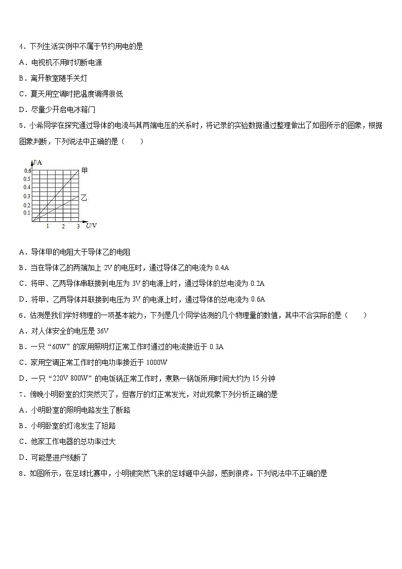 2023-2024学年河南省郸城县物理九上期末学业质量监测模拟试题含答案02