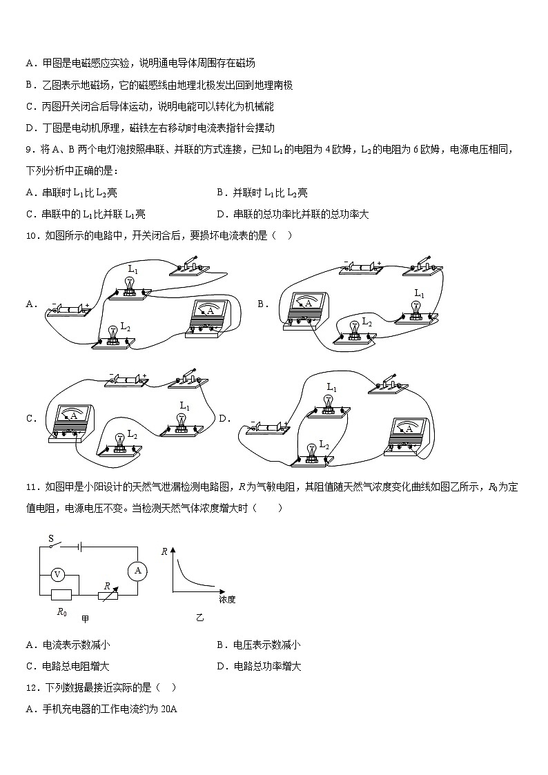 2023-2024学年浙江省丽水市莲都区物理九年级第一学期期末检测试题含答案第3页
