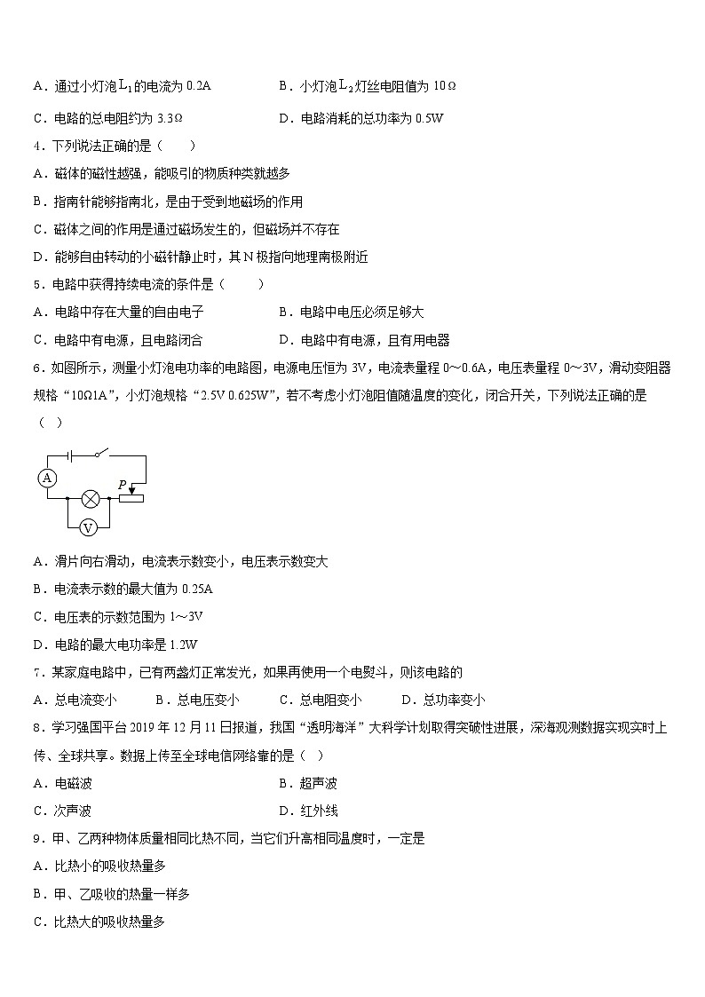 2023-2024学年浙江杭州市风帆中学物理九年级第一学期期末综合测试模拟试题含答案02