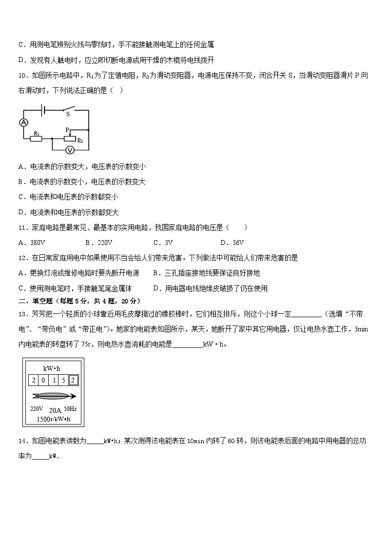 2023-2024学年浙江省台州市第四协作区九年级物理第一学期期末调研模拟试题含答案第3页
