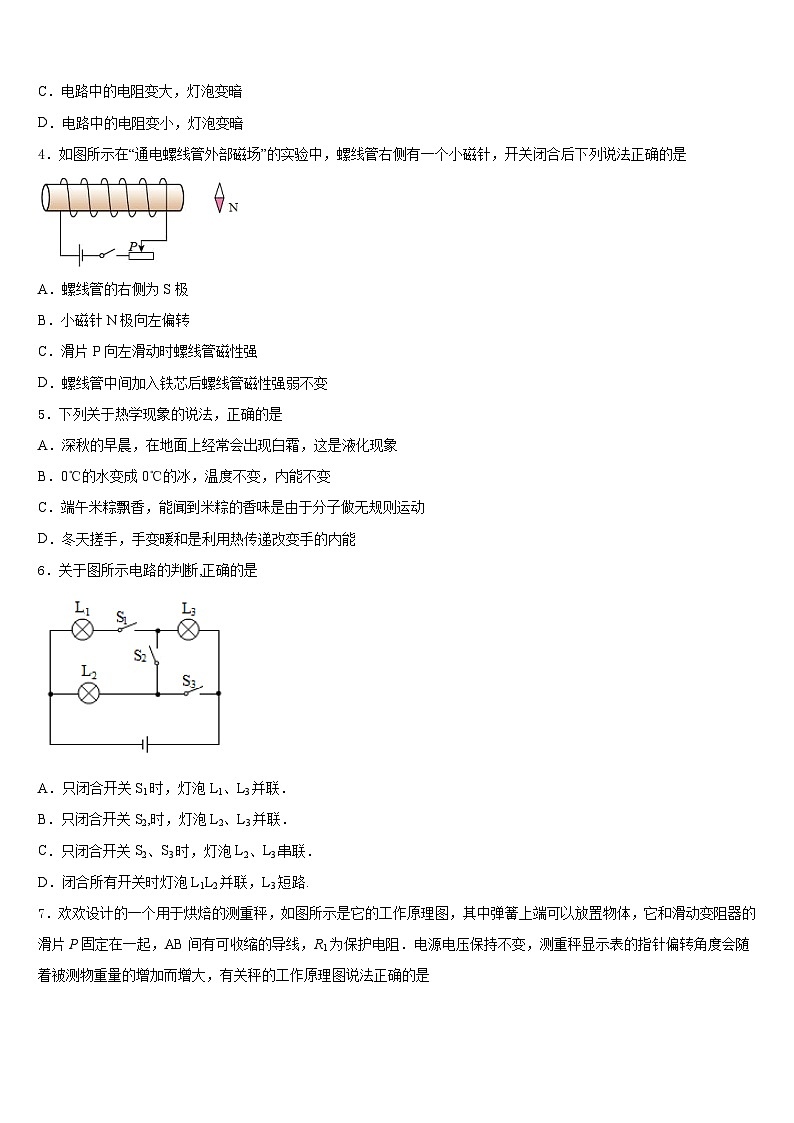 2023-2024学年浙江省义乌市稠州中学物理九年级第一学期期末质量检测试题含答案第2页