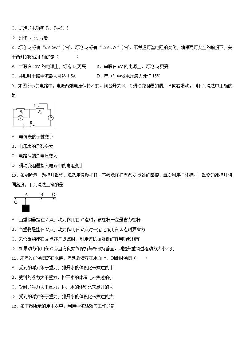 2023-2024学年浙江省杭州大江东各学校九上物理期末学业质量监测试题含答案03