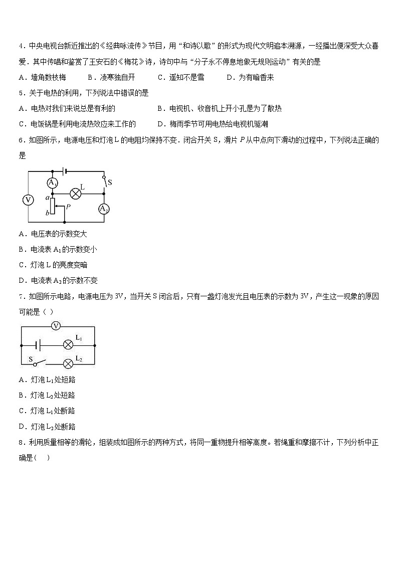 2023-2024学年浙江省杭州市滨兰中学九年级物理第一学期期末教学质量检测模拟试题含答案02